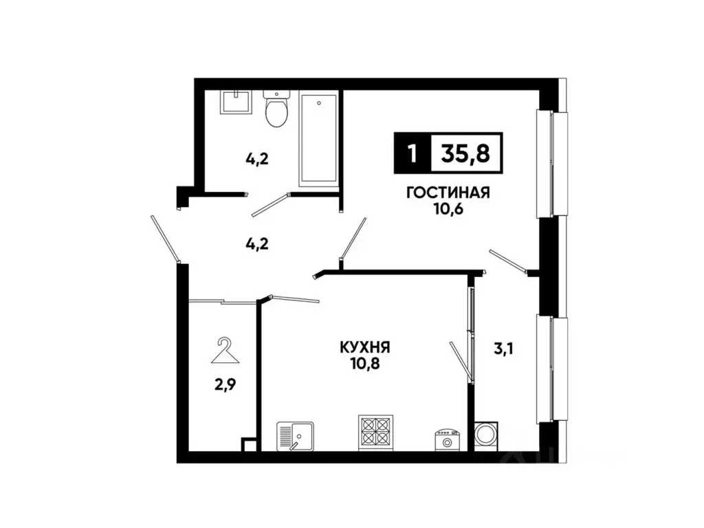1-к кв. Ставропольский край, Ставрополь ул. Андрея Голуба, 12к10 (35.8 ... - Фото 2