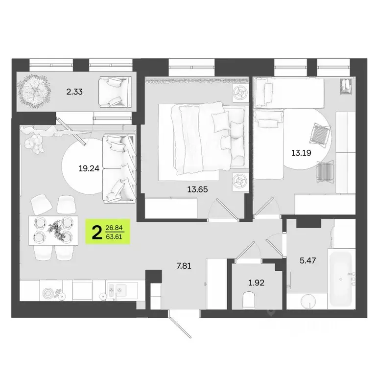 2-к кв. Башкортостан, Уфа ул. Акназарова, 20 (63.61 м) - Фото 1