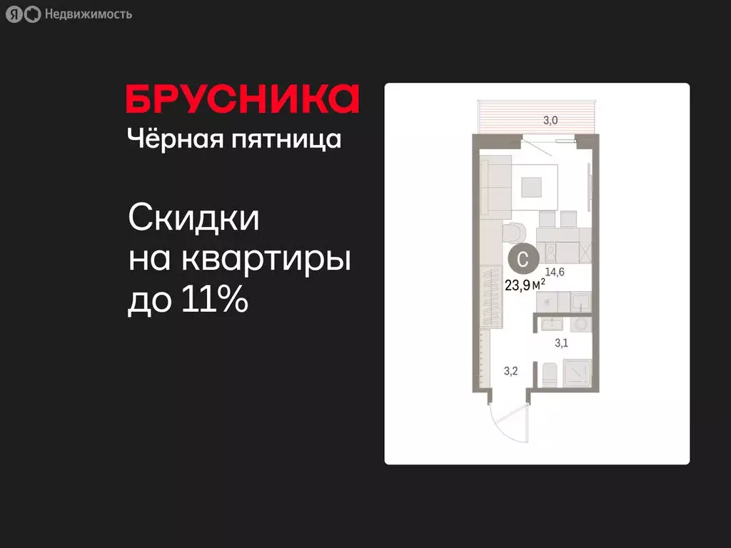 Квартира-студия: Курган, жилой район Центральный, ЖК Дом Кино (23.86 ... - Фото 1