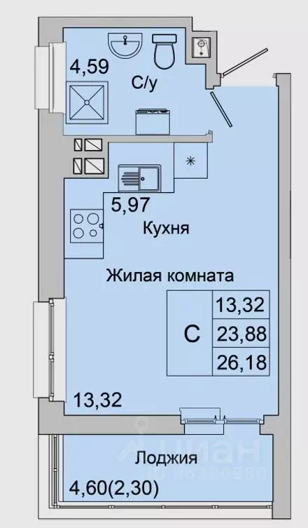 Студия Ростовская область, Батайск ул. Булгакова, 11 (26.18 м) - Фото 0