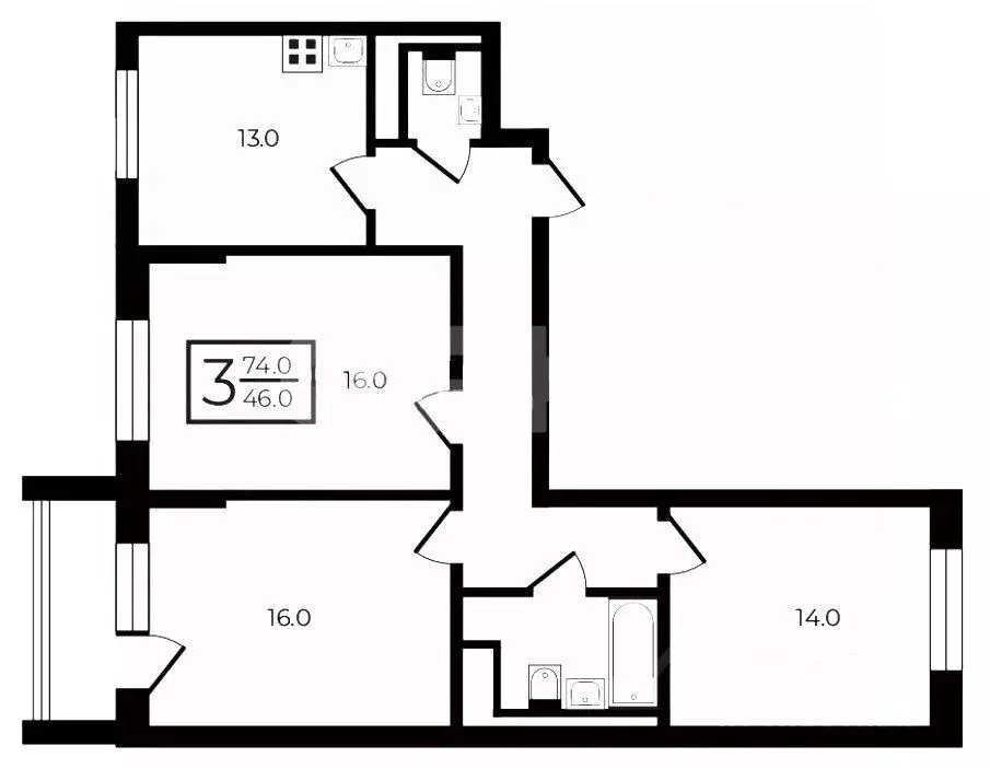 3-к кв. Москва Краснодарская ул., 6 (74.0 м) - Фото 2