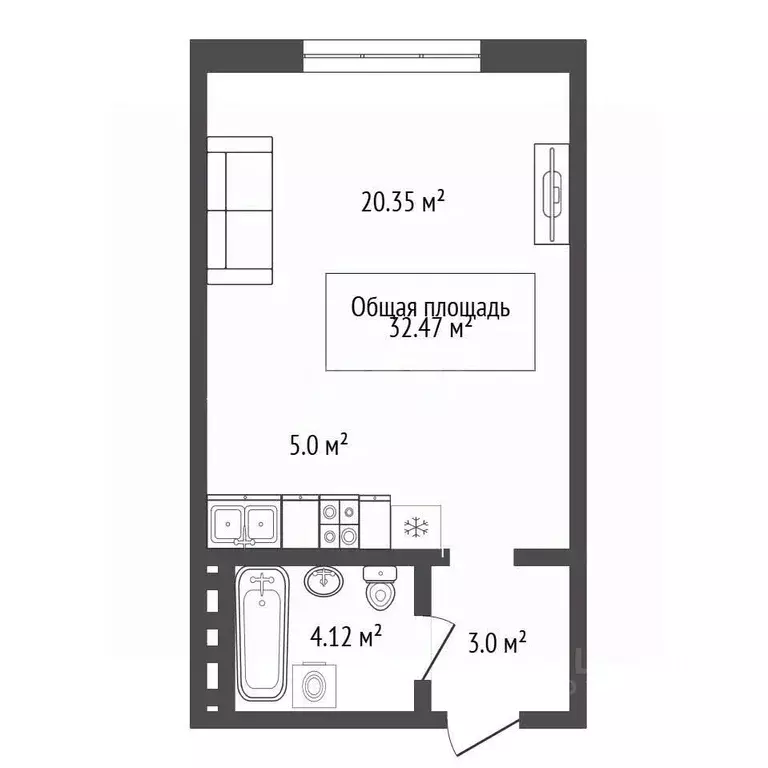 Студия Новосибирская область, Новосибирск ул. Плющихинская, 9 (32.5 м) - Фото 2