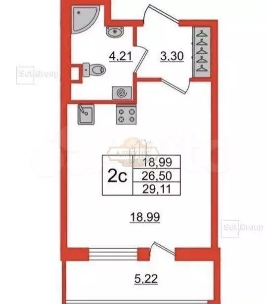 Квартира-студия, 29,1 м, 2/10 эт. - Фото 1
