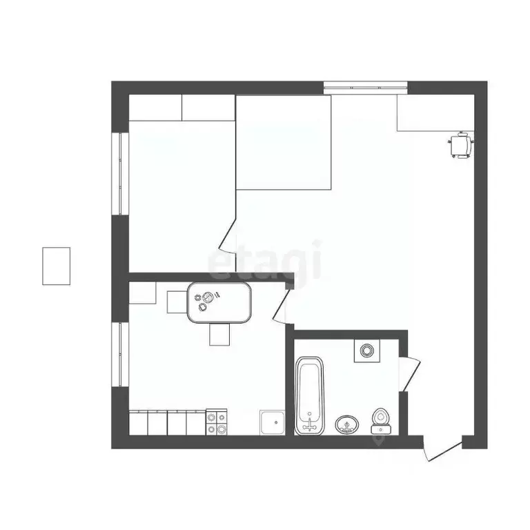 1-к кв. Томская область, Томск ул. Котовского, 28 (31.0 м) - Фото 1