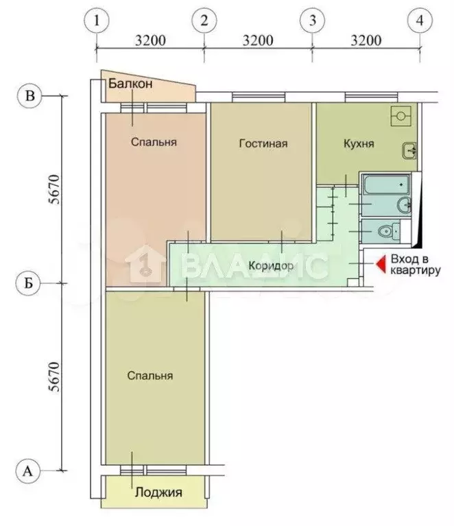 3-к. квартира, 60 м, 4/9 эт. - Фото 0