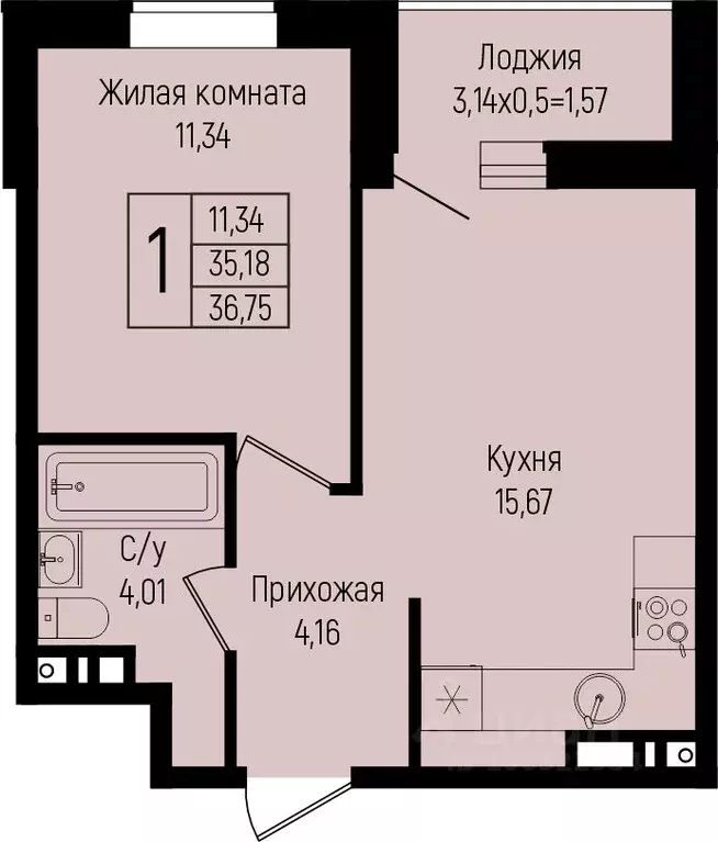 1-к кв. Краснодарский край, Краснодар ул. Михаила Барибана (36.75 м) - Фото 0