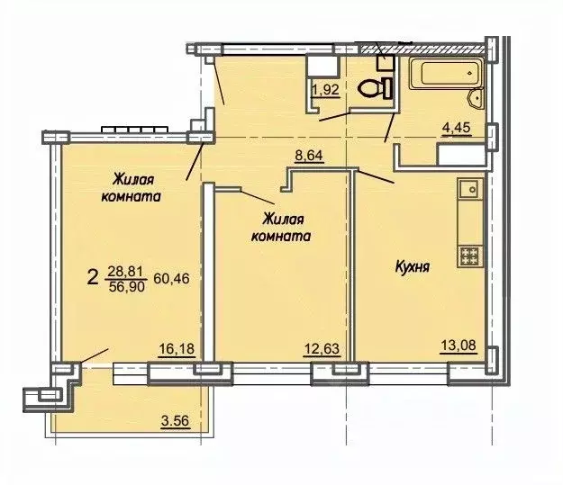 2-к кв. Курская область, Курск Береговая ул., 5 (60.46 м) - Фото 1