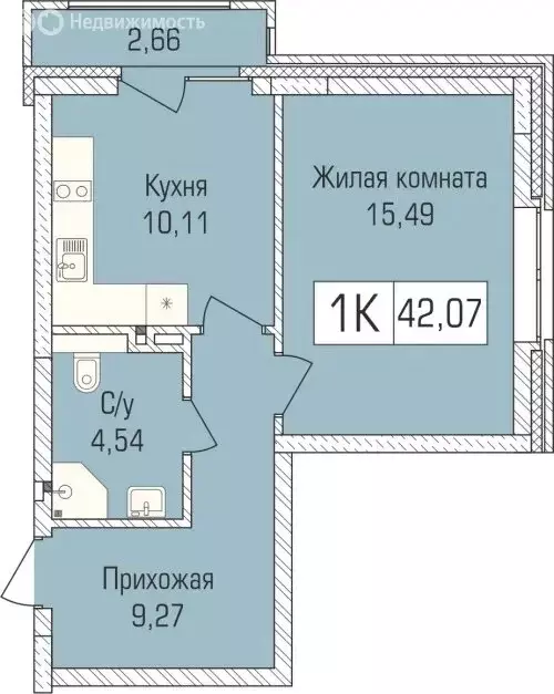 1-комнатная квартира: Новосибирск, улица Василия Клевцова, 3 (41.6 м) - Фото 1