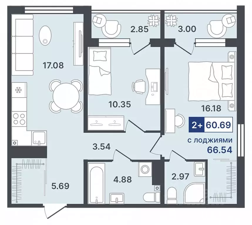 2-к кв. Тюменская область, Тобольск 10-й мкр, 43 (60.69 м) - Фото 1