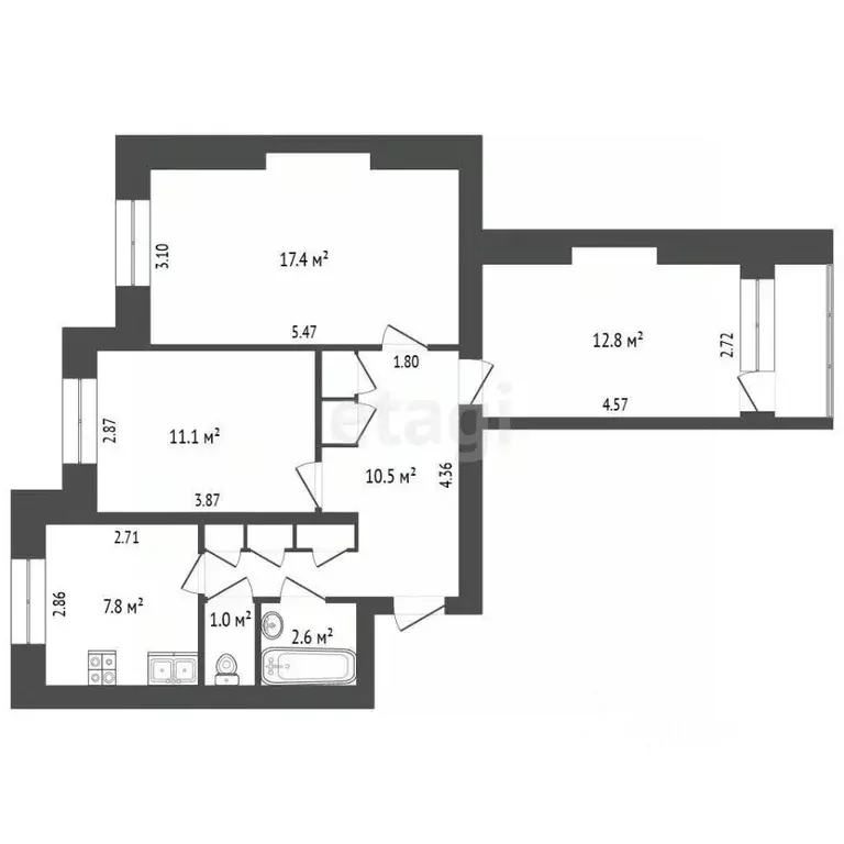 3-к кв. Ямало-Ненецкий АО, Новый Уренгой Мирный мкр, 1/6 (65.3 м) - Фото 2