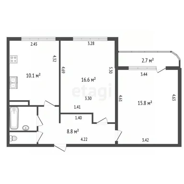 2-к кв. Санкт-Петербург ул. Олеко Дундича, 39К1 (55.0 м) - Фото 2