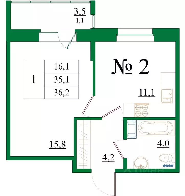 1-к кв. Ленинградская область, Гатчина Красносельское ш., 4А (36.2 м) - Фото 1