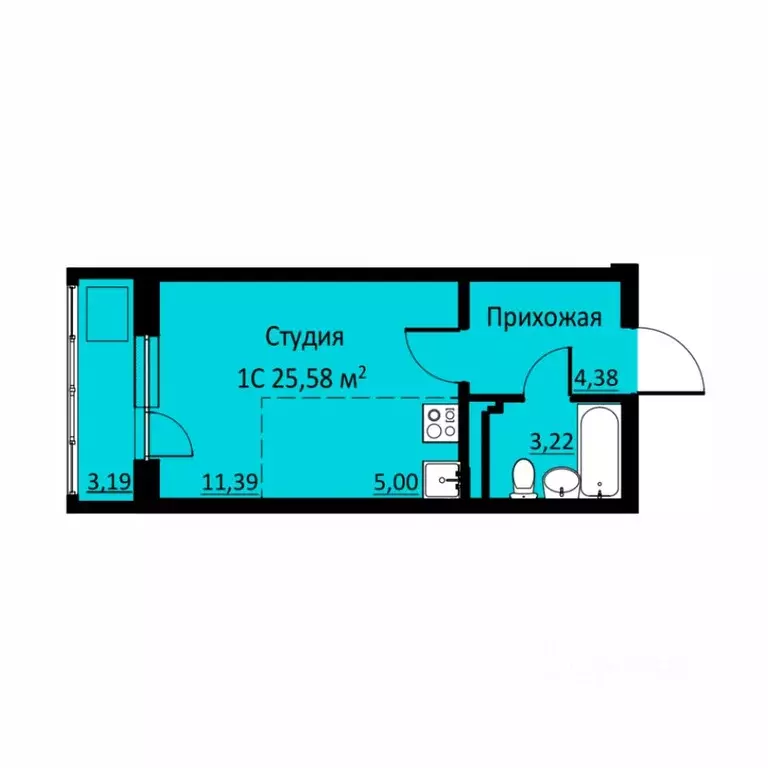 Студия Пермский край, д. Кондратово ул. Водопроводная, 6/2 (25.61 м) - Фото 1