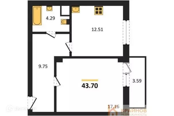 Продаётся 1-к квартира, 43.7 м - Фото 0