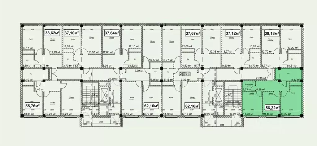 2-к кв. Ставропольский край, Ессентуки ул. Благодатная, 22к2 (56.22 м) - Фото 2