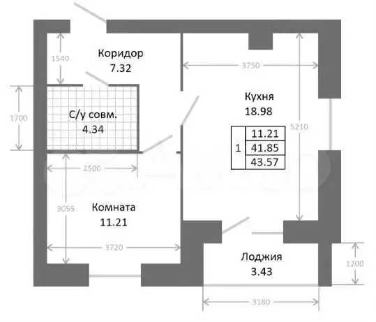 1-к. квартира, 45,3 м, 2/5 эт. - Фото 0