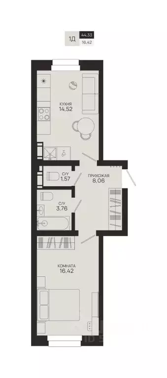 1-к кв. Ханты-Мансийский АО, Сургутский район, Федоровский городское ... - Фото 1