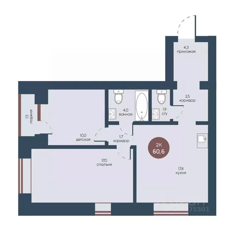 2-к кв. Томская область, Томск Телецентр мкр, ул. Белозерская, 10/1 ... - Фото 1