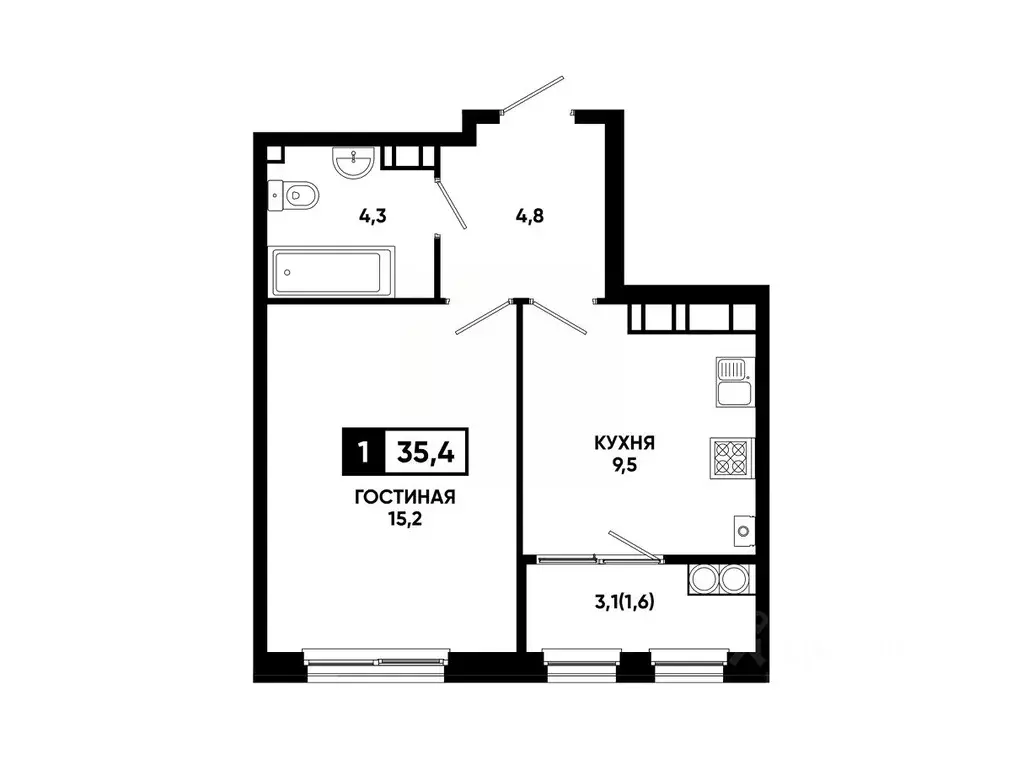 1-к кв. Ставропольский край, Ставрополь ул. Доваторцев, 179Гк1 (35.4 ... - Фото 1