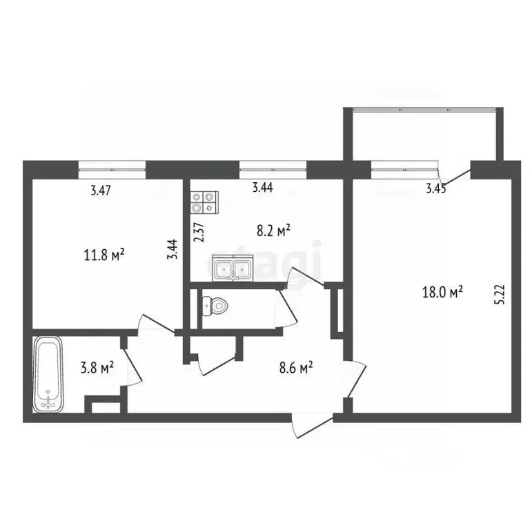2-к кв. Хабаровский край, Николаевск-на-Амуре Флотская ул., 25 (52.1 ... - Фото 2