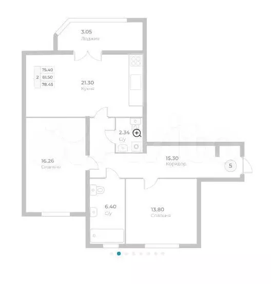 2-к. квартира, 78,5 м, 2/4 эт. - Фото 1