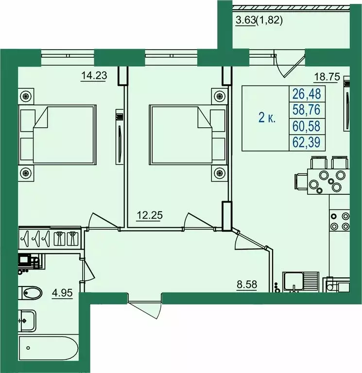 2-комнатная квартира: городской округ Владимир, посёлок ... - Фото 1