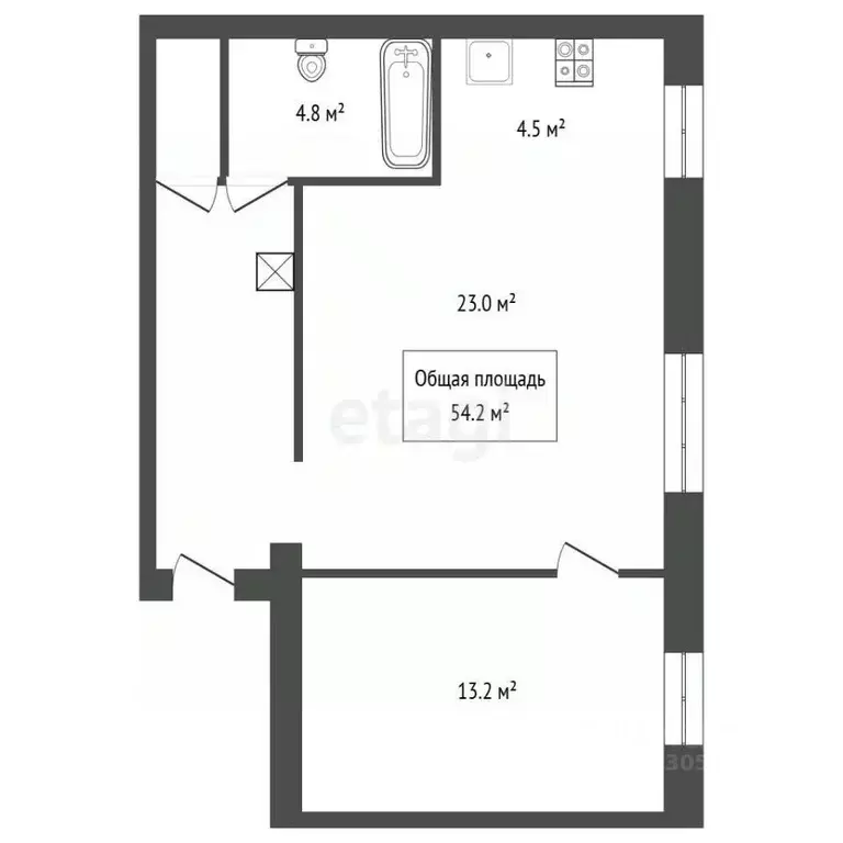 Студия Кемеровская область, Кемерово Ноградская ул., 6 (54.2 м) - Фото 2
