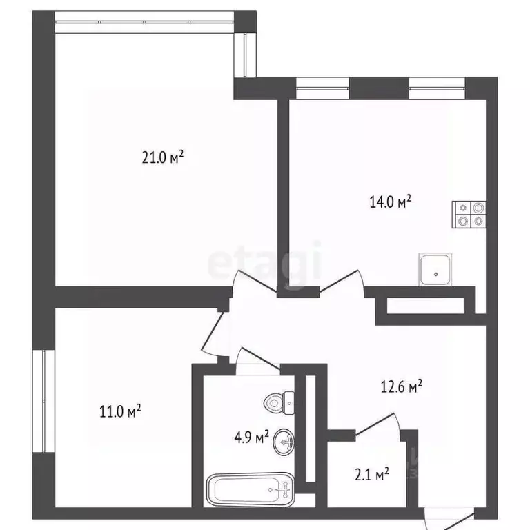 2-к кв. Тюменская область, Тюмень проезд Тихий, 6 (64.0 м) - Фото 2