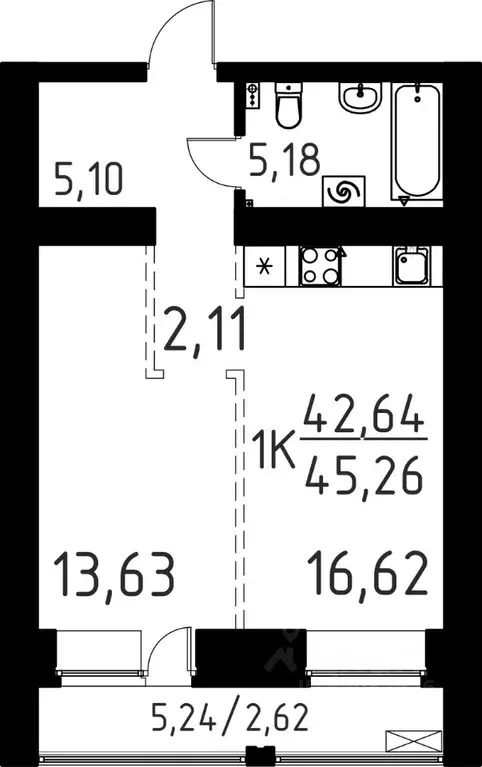 1-к кв. Томская область, Томск ул. Вершинина, 58к1 (45.26 м) - Фото 0