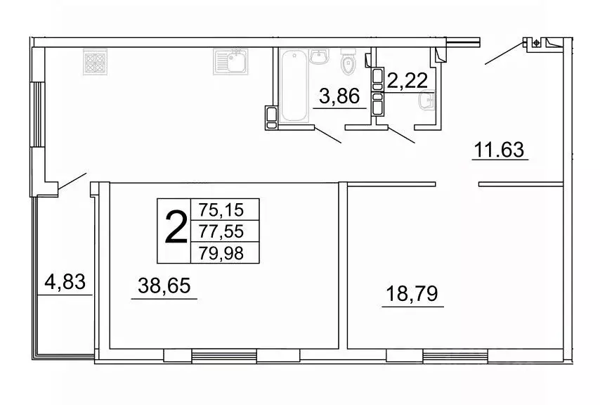 2-к кв. Самарская область, Самара ул. Дыбенко, 5 (79.52 м) - Фото 1