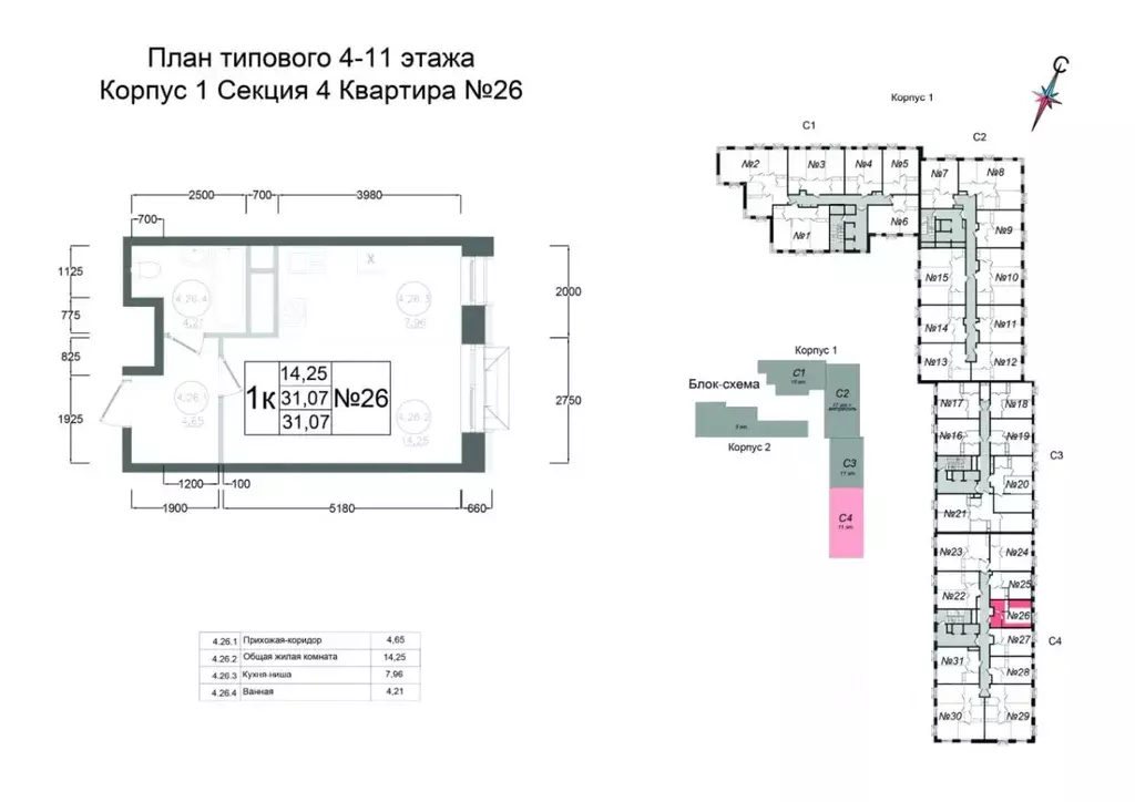 Студия Московская область, Наро-Фоминск ул. Курзенкова, 12 (31.07 м) - Фото 0