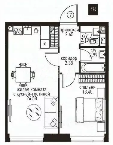 1-к кв. Москва Мичуринский просп., 45А (47.0 м) - Фото 2