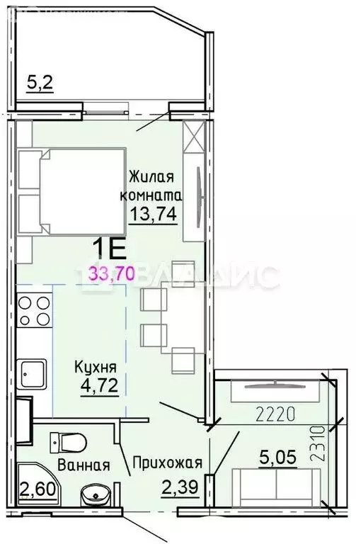 Квартира-студия: Голубое, Парковый бульвар, 3к2 (33.7 м) - Фото 0
