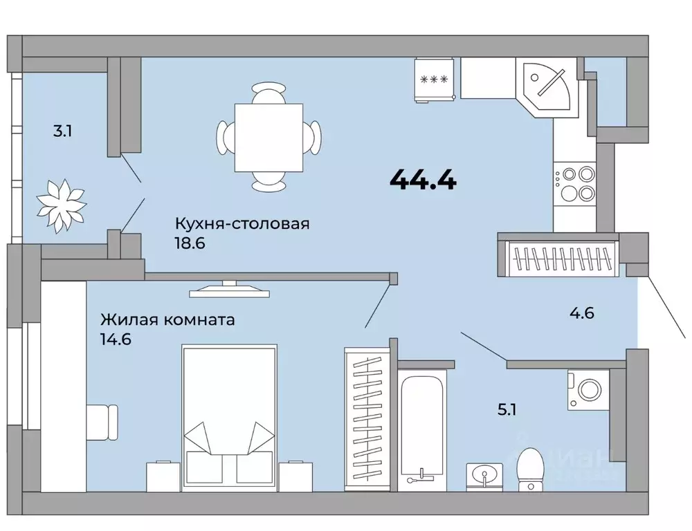 1-к кв. Свердловская область, Екатеринбург ул. Орловская (44.4 м) - Фото 0