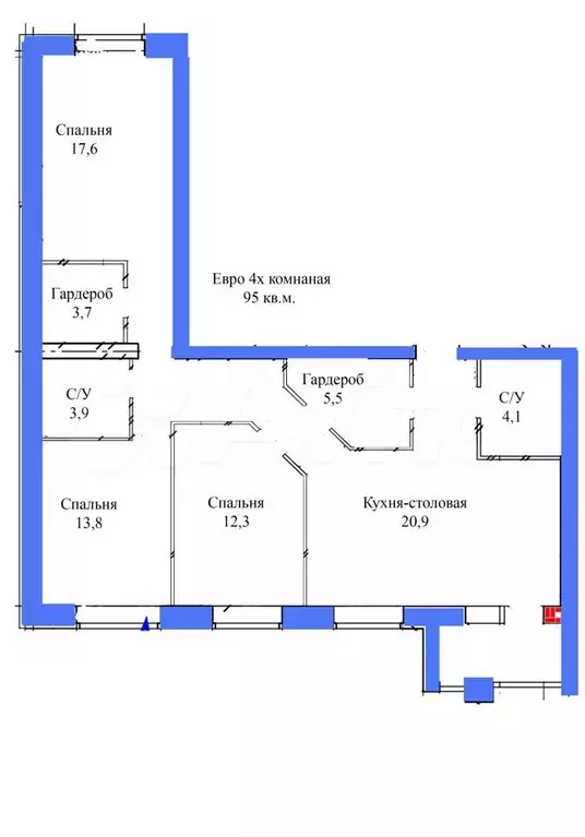 3-к. квартира, 92 м, 3/3 эт. - Фото 0