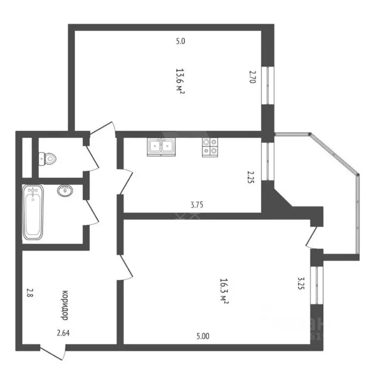 2-к кв. Тюменская область, Тюмень ул. Муравленко, 7 (55.4 м) - Фото 2