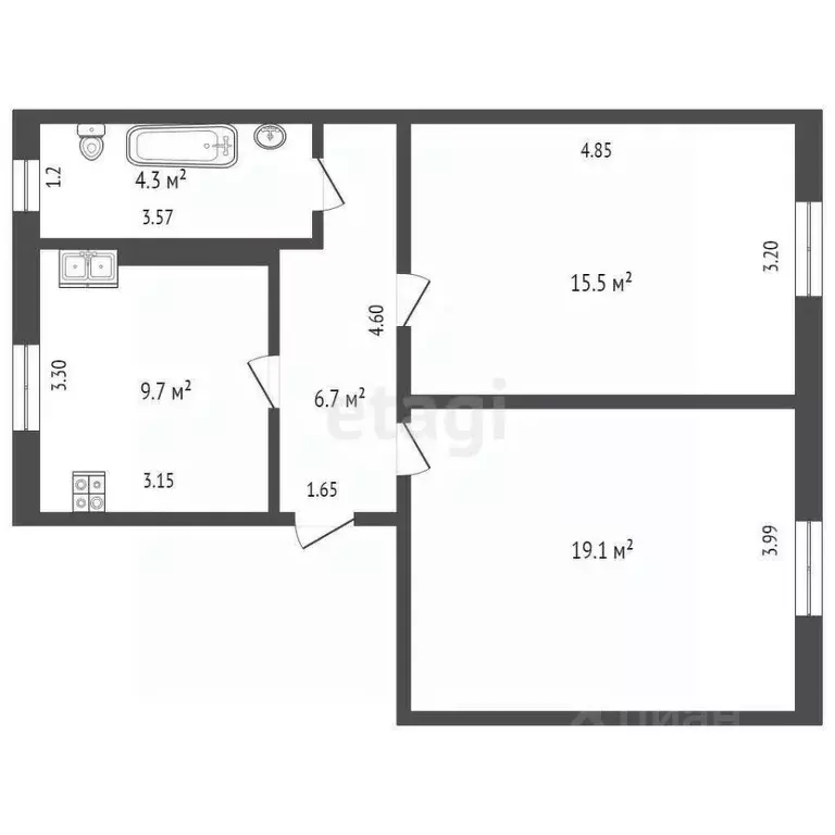 2-к кв. Вологодская область, Харовск Клубная ул., 5 (55.3 м) - Фото 1