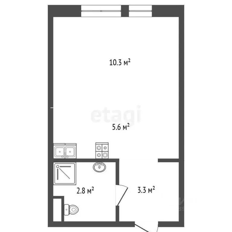 Студия Тюменская область, Тюмень Полевая ул., 117к4 (22.0 м) - Фото 0