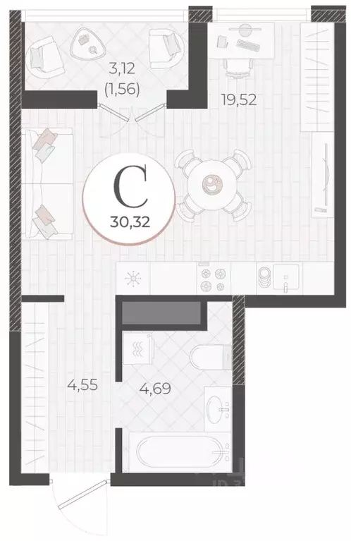 Студия Краснодарский край, Новороссийск Моренуар жилой комплекс (30.32 ... - Фото 1