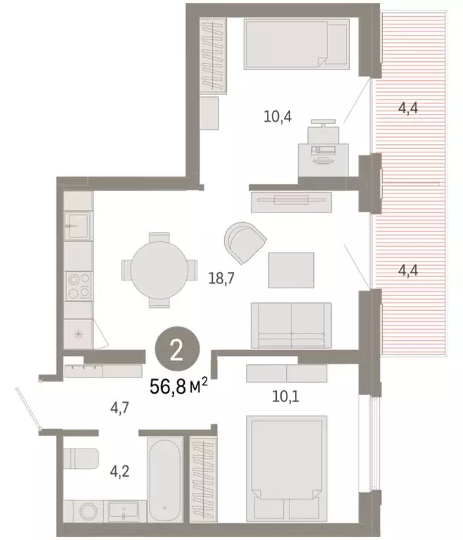 2-комнатная квартира: Омск, Кировский округ (56.79 м) - Фото 1