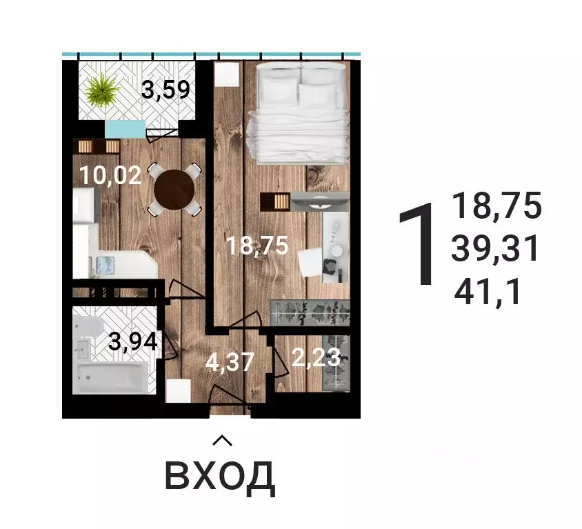 1-к кв. Воронежская область, Воронеж ул. Летчика Демьянова, 1 (40.92 ... - Фото 1