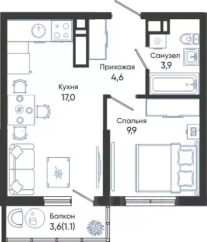 1-к кв. Краснодарский край, Новороссийск ул. Куникова, 47 (36.5 м) - Фото 0