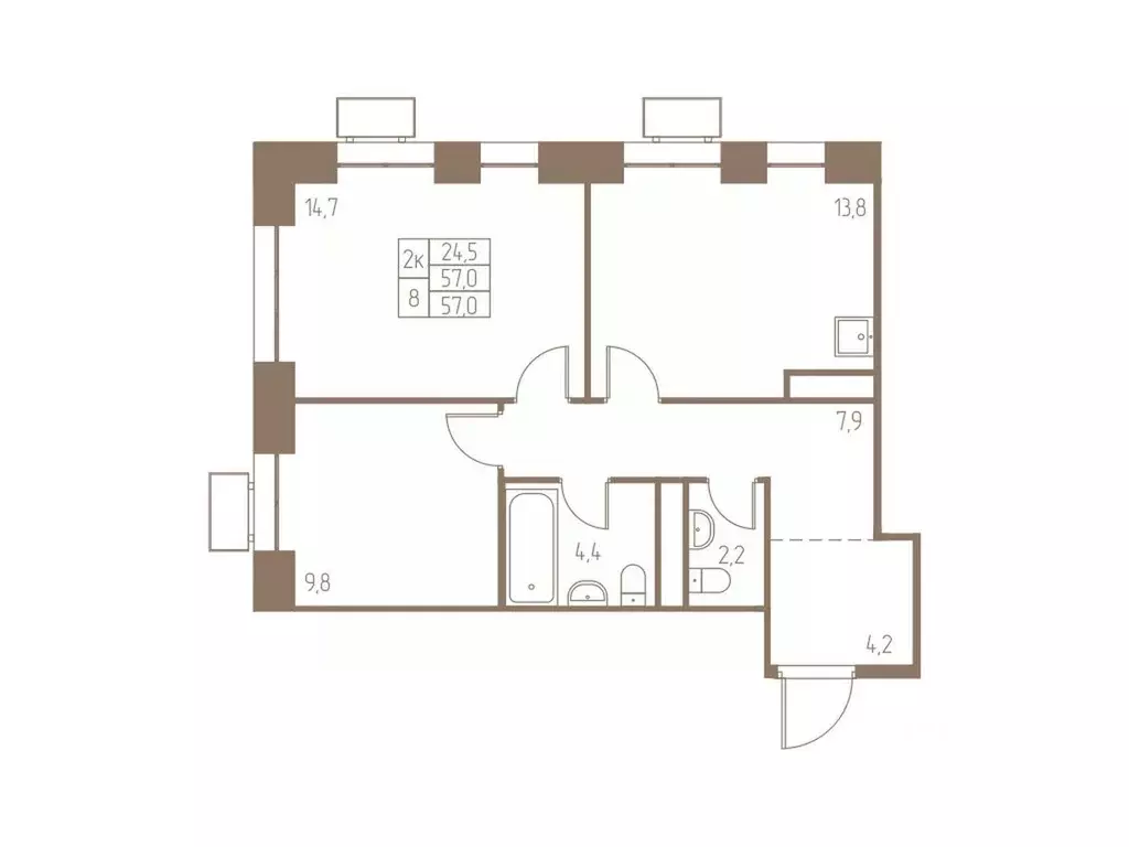 2-к кв. Московская область, Пушкино Фабрикант жилой комплекс, 1 (57.0 ... - Фото 1