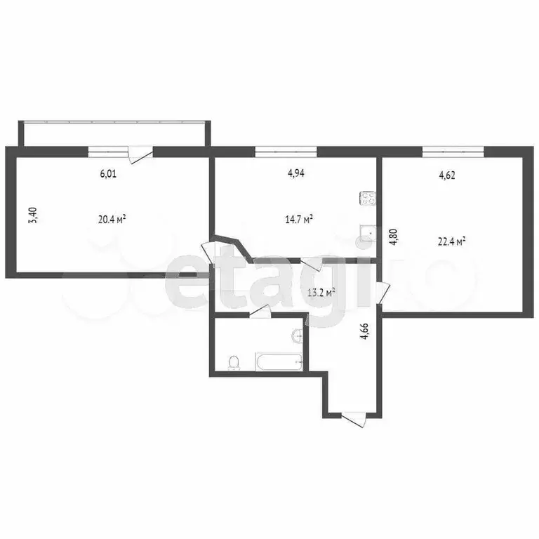 2-к. квартира, 48,9 м, 13/16 эт. - Фото 0