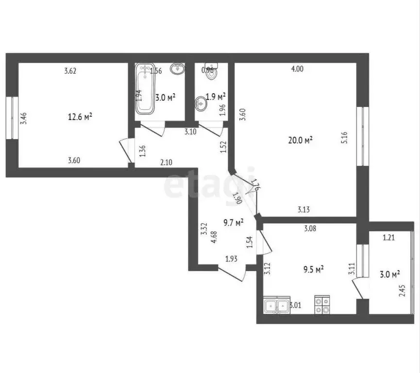 2-комнатная квартира: Стерлитамак, улица Артёма, 74 (56.6 м) - Фото 1