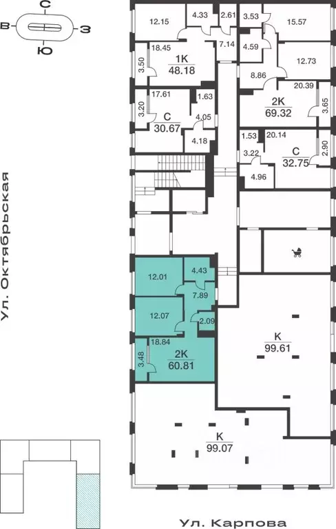 2-к кв. Тульская область, Тула ул. Карпова, 103А (60.81 м) - Фото 1