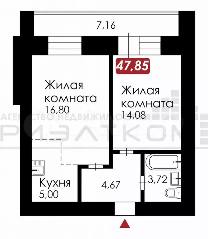 2-к. квартира, 48 м, 2/14 эт. - Фото 0