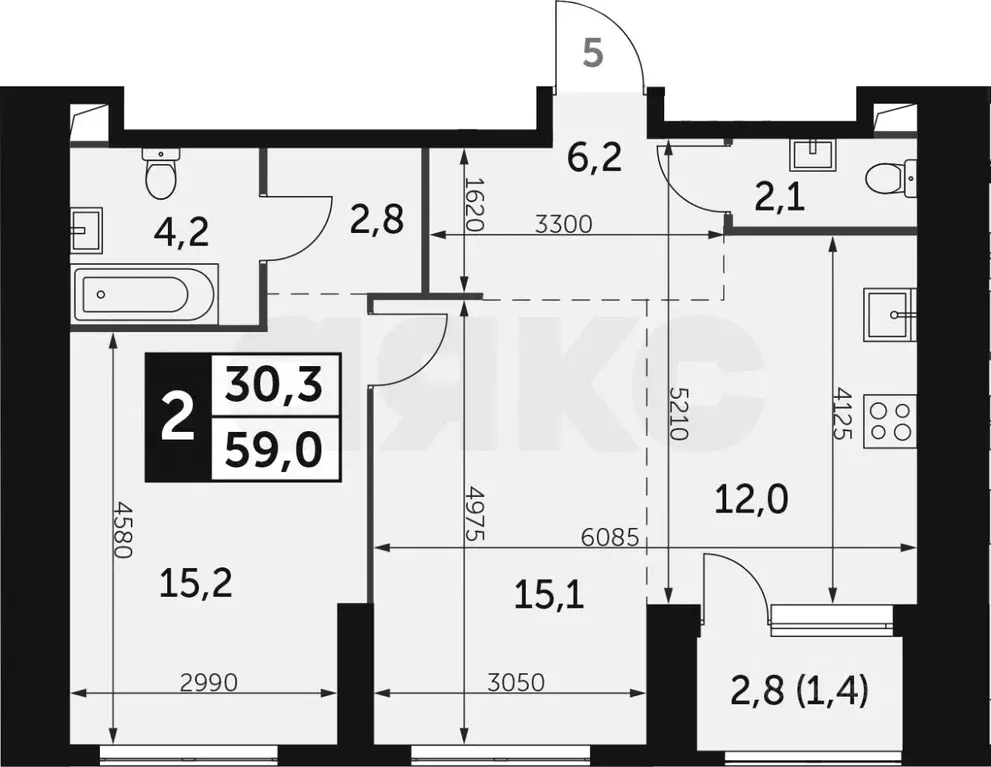 2-к кв. Москва ул. Академика Волгина, 2 (57.6 м) - Фото 1