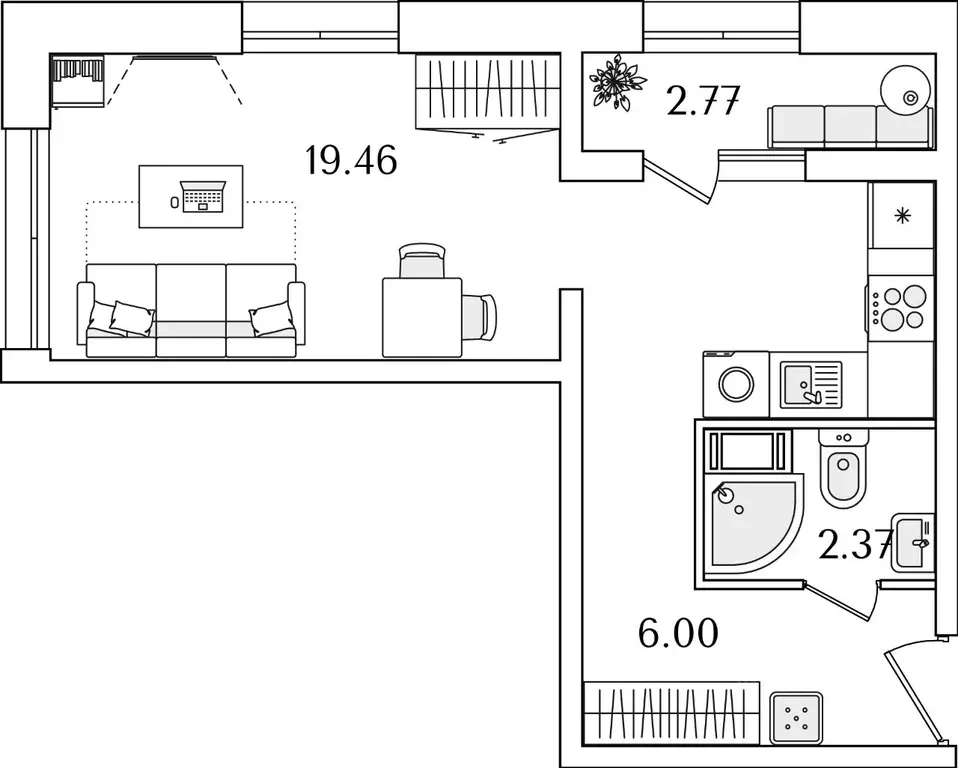 Студия Санкт-Петербург Полюстрово тер.,  (29.22 м) - Фото 0