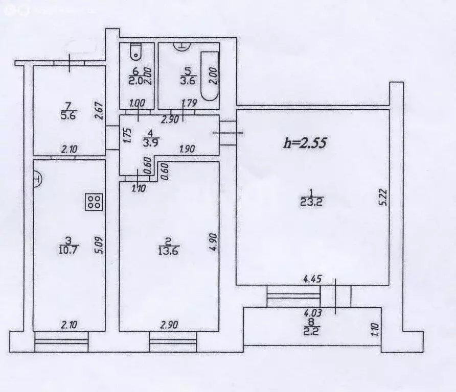 2-комнатная квартира: Казань, Хлебозаводская улица, 6 (62.6 м) - Фото 1